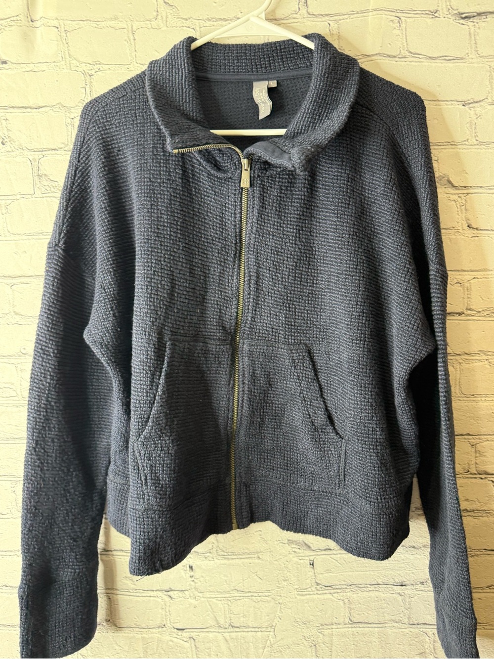 Sweaty Betty Textured restful Zip-Front Pullover Jacket in navy large